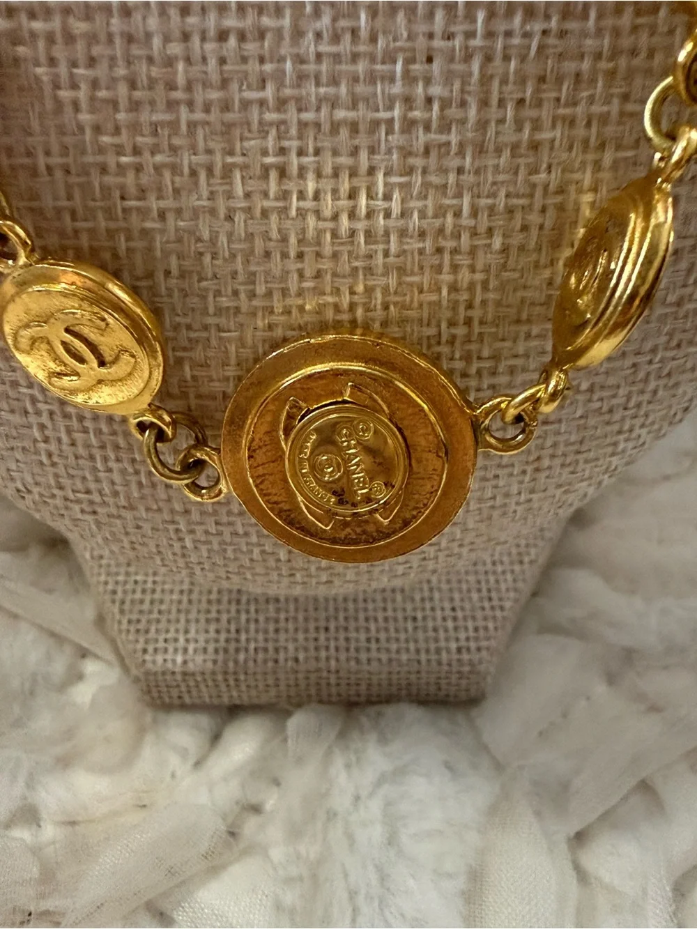 CHANEL Gold CC Medallion Link Necklace with COA.